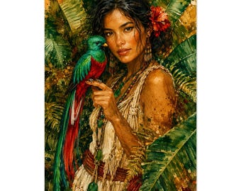 Costa Rica Art Print Quetzal Bird Emerald Green Tropical Watercolor Poster