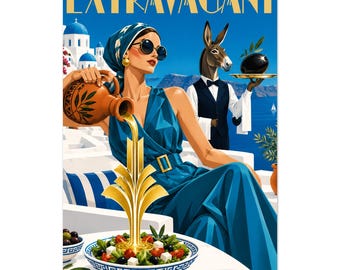 Greece Travel Print Art Deco Food Art Liquid Gold Terrace Poster