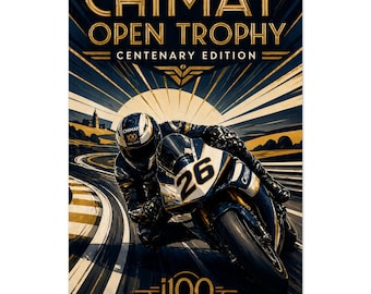 Chimay Centenary Art Deco Print: Vintage Motorcycle Racing Wall Art, Green Gold Belgian Heritage