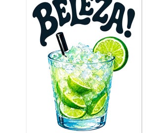 Caipirinha Print Art Brazil Travel Poster Cocktail Tropical Drink Poster