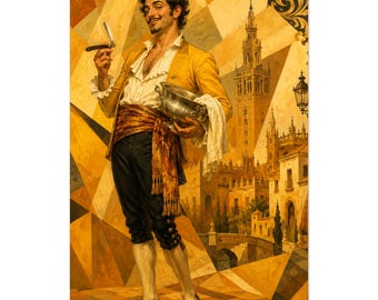 Barber Of Seville Art Vintage Opera Poster Spanish Yellow Shaving Razor Print