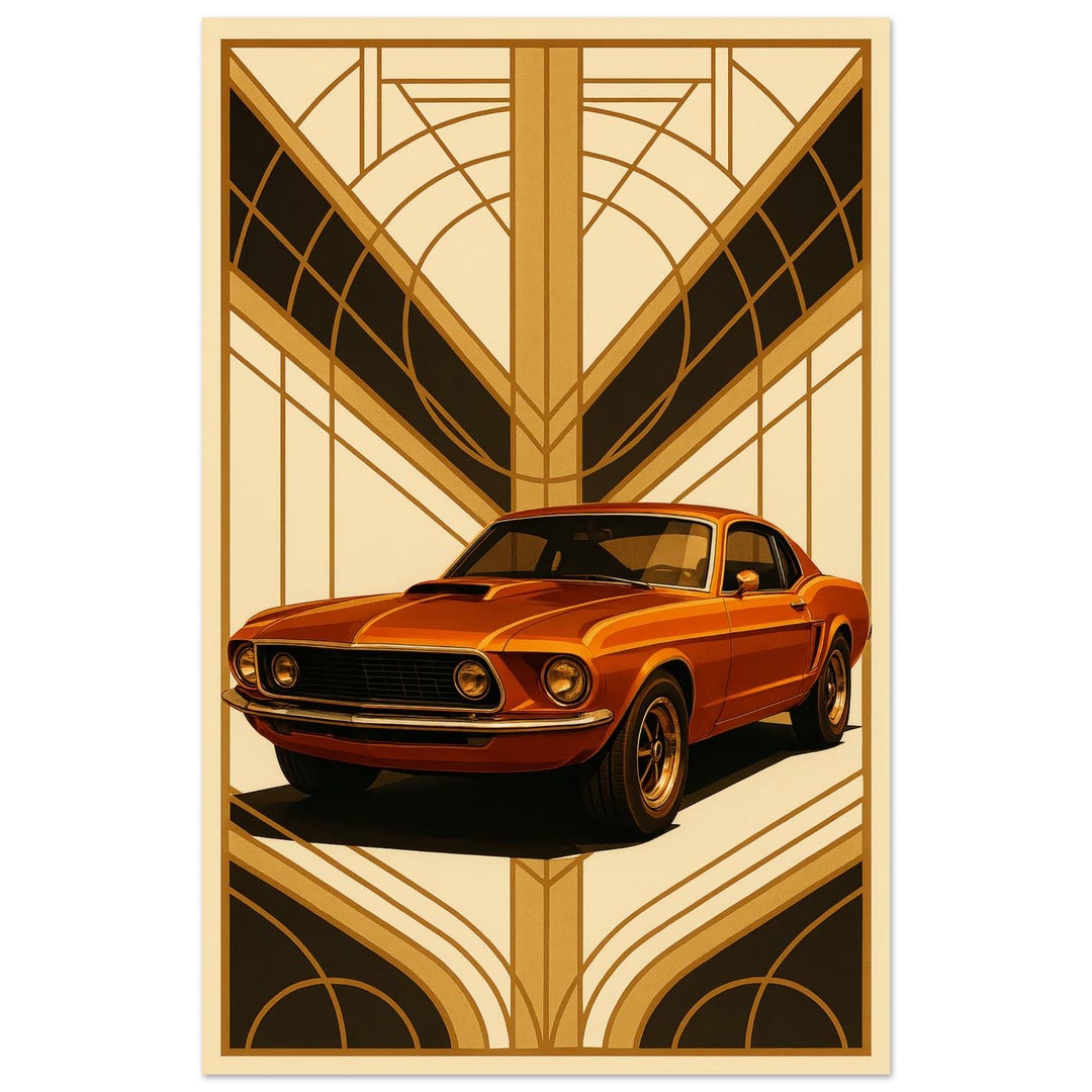 1967 Mustang Fastback Art Deco Poster | Muscle Car Wall Art | Ford ...