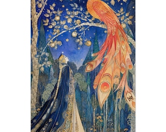 Kay Nielsen Art Firebird Fairytale Vintage Storybook Cobalt Blue Poster