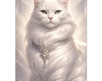 Lámina artística de pared con diseño de gato persa blanco estilo art déco