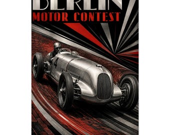 Berlin Motor Contest Art Deco Racing Streamliner German Vintage Car Poster