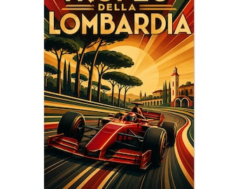 Lombardia Racing Art Print Art Deco Formula Car Crimson Racecar Poster