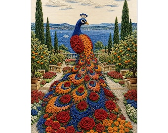 Mainau Island Embroidery Texture Sunflower Autumn Wheat Cornflower Blue German Botanical Print