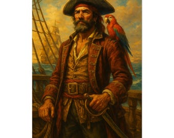 Fantasy Pirate Captain Art Print: Nautical Wall Decor, Sea Captain Adventure Poster (Digital Download)