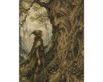 Woodland Elf Print Tree Guardian Art Enchanted Wood Storybook Poster