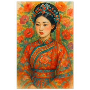 Jade Blossom | Chinese Woman in Qing Dynasty Attire | Floral Watercolor Print | Peonies & Asian Wall Art | Giclée Fine Art Print