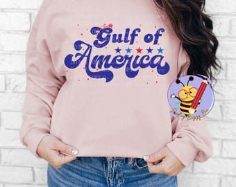 Gulf of America PNG Transparent Background Digital Download Design Coquette Retro Patriotic Blue with starts Gulf of America MAGA Trump