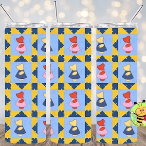 Sunbonnet Sue Tumbler PNG Design Digital Download Tumbler Wrap Digital Download Patchwork Quilt Sun bonnet Pink Blue