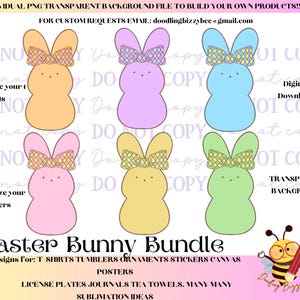 Coquette Easter Bunny BUNDLE PNG Sfondo trasparente 6 Clipart File di coniglietti individuali per progetti di artigianato Personalizza magliette e bicchieri