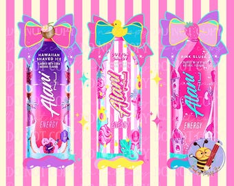 Tropical Alani Tumbler Wrap PNG téléchargement numérique Design Coquette noeud trio hawaïen glace pilée barbe à papa rose Slush rose et crème Alani