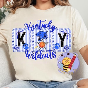 Kentucky Basketball PNG Transparent Background Digital Download Design Coquette Bow Kentucky Wildcats Preppy Doodle Stamp Blue Strips