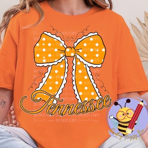 Tennessee Coquette Bow Polka Dot PNG transparante achtergrond digitale download oranje witte geschulpte randen krullend lettertype Preppy State Pride