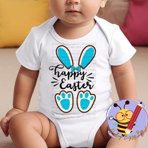 Joyeuses Pâques bleu garçon lapin PNG fond transparent téléchargement numérique Design Doodle lapin avec noeud papillon bleu oreilles de lapin bébé nourrisson tout-petit