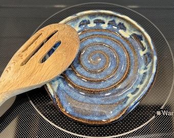 Wheel-thrown Pottery Spoon Holder | Blue Kitchen Decor | Functional Stoneware