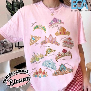 Comfort Color® Disney Princess Crown Shirt Disneyworld Shirt Cinderella Belle Rapunzel Ariel Snow White Disney Girl Trip Shirt 00886