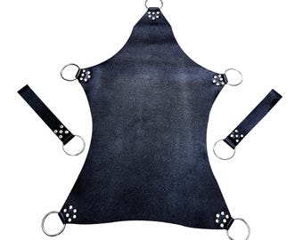 Altalena per sesso in pelle fatta a mano, imbracatura per sesso per adulti, altalena per bondage, amaca per sesso, staffe per altalena in pelle montabili con bordino blu e rosso
