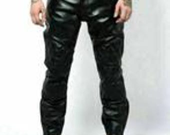 Men's Black Genuine Leather Padded Biker Pants