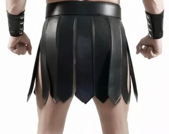 Herren Echt Leder Römer Gladiator Kilt Larp
