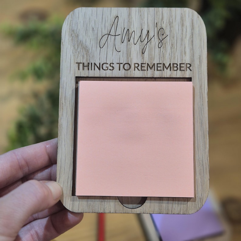 Engraved Wooden Post-It Note Holder | Personalized Teacher, work colleague, Birthday gift image 3