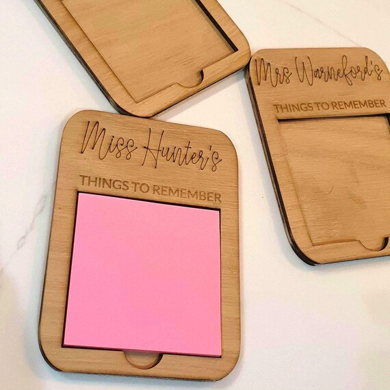 Engraved Wooden Post-It Note Holder | Personalized Teacher, work colleague, Birthday gift
