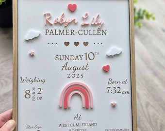Personalized Baby Birth Details Frame: Engraved Wood, New Parent Gift, Birthday keepsake