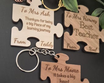 Personalised Teacher Keychain: Acrylic, Wood Jigsaw Puzzle - Appreciation Gift