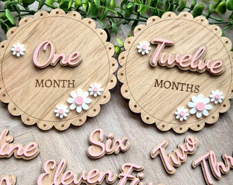 Baby Milestone Plaques – 1–12 Months | Wooden & Acrylic Milestone Set