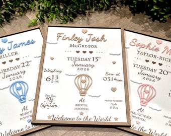 Baby Birth Announcement Frame – Engraved Nursery Decor, New Parent Gift