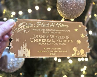 Personalised Golden Ticket: Surprise Reveal Gift Voucher,Disney Florida and Universal Studios.