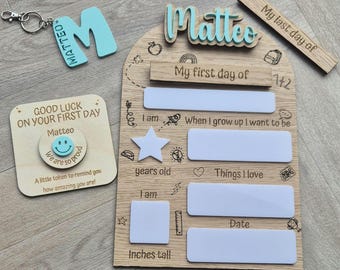 Personalised First & Last Day of School Board: Photo Prop, Oak Veneer