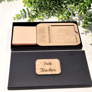 Engraved Wooden Post-It Note Holder | Personalized Teacher, work colleague, Birthday gift image 2