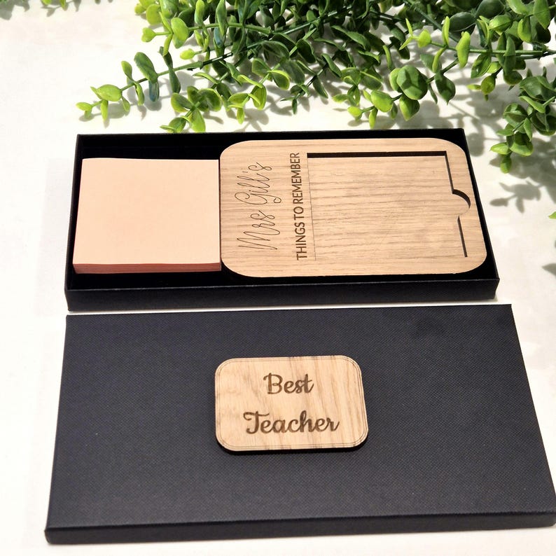 Engraved Wooden Post-It Note Holder | Personalized Teacher, work colleague, Birthday gift image 2