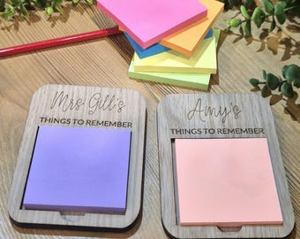 Personalized Oak Post-it Note Holder: Engraved Desk Organizer