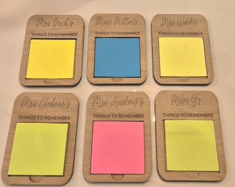 Personalised Oak Veneer Post-it Note Holder: Teacher,work colleague, Family Thank You, Birthday gift, organisation tool.