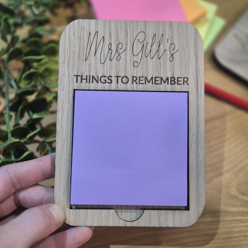 Engraved Wooden Post-It Note Holder | Personalized Teacher, work colleague, Birthday gift image 10