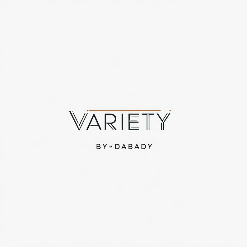 Puede incluir: Un logotipo en blanco y negro con la palabra "VARIETY" en una fuente estilizada con una fina l&iacute;nea marr&oacute;n sobre la palabra. El texto "BY DABADY" est&aacute; debajo de la palabra "VARIETY" en una fuente m&aacute;s peque&ntilde;a.