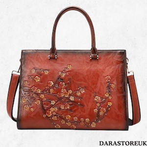 Handcrafted Split Leather Retro Shoulder Bag | Elegant Women’s Floral Embossed Handbag for Daily Use | Ideal Gift for Her