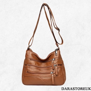 Damen Umhängetasche aus Leder | Funktionelle & Stilvolle Crossbody Geldbörse | Handtasche mit großer Kapazität | Multi-Tasche mit Reißverschluss | Verstellbarer Trageriemen