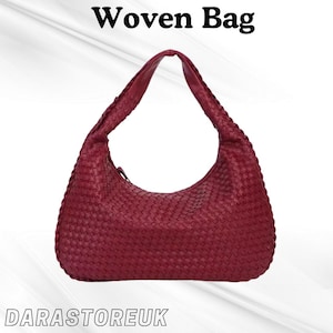Hand Woven Bag, Vegan Leather Women Tote Bag, Women Shoulder Bag Handbag, Large Capacity Slouchy Hobo Travel Work Daily Bag Weekend Bag Gift