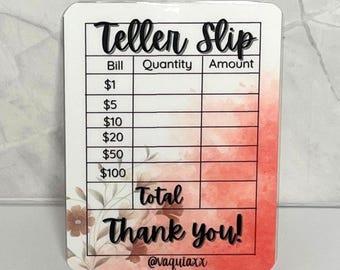 Laminated Teller Slip: Bank Deposit Denomination List