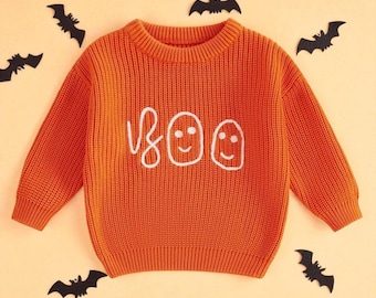 Halloween-trui voor peuters: geborduurde spooktrui - pompoenoranje