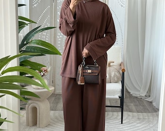 Relaxed Ribbed Two Piece Lounge Set – Regular and Plus Size | Comfy Casual Co-ord | Maternity Friendly | Soft Stretchy Rib Fabric