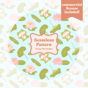 Frogs and Lilypads Seamless Pattern PNG 12x12, Digital Download, Commercial Use, cute frog water lily spring vibes aesthetic summer swim