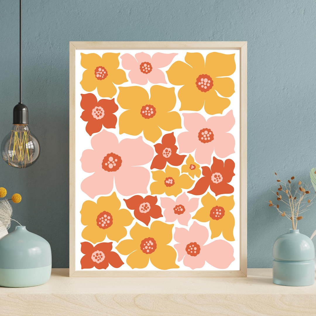 Retro '70s Flower Power Wall Art Print, Vintage Boho Floral Poster ...