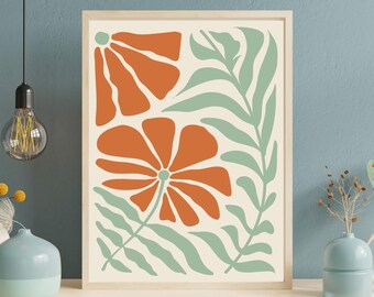 Orange Flower Wall Art, Digital Download, Printable Botanical Illustration, Vibrant Floral Home Décor, Boho Garden Poster