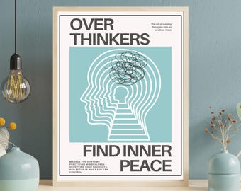 Over Thinkers Art Print, Wall Art, Modern Art Therapy ,Trendy Wall Art,Horizontal  Mental Health Print,Digital Download, Home decor
